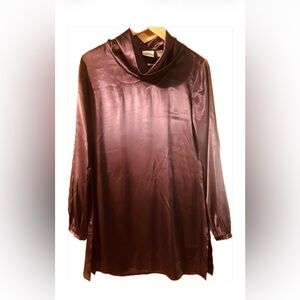 CHICOS Y2K Satin Dress/Tunic. Rich Eggplant Purple. Cowl Neck, Button Cuff